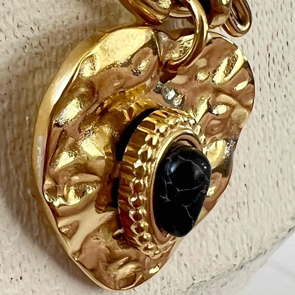 18K Gold Plated black turquoise charm holder Necklace stainless steel jewelry - Picture 9 of 11